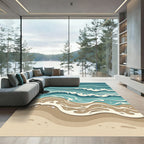 Abstract Serene Coastal Wave Ocean Art Rug