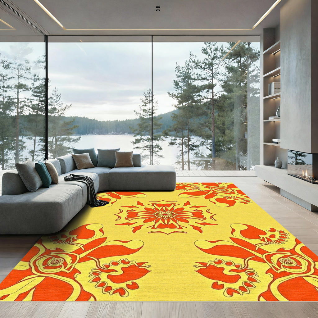 Vibrant Orange Floral Mandala Rug