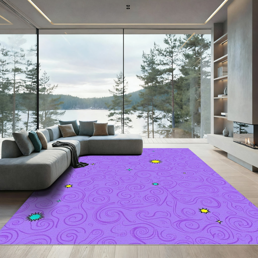 Purple Swirls with Yellow Stars Rug