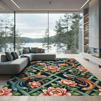 Chinoiserie Phoenix Floral Lattice Art Rug