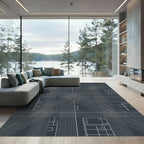Modern Gray White Geometric Grid Rug