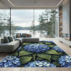 Lush Blue Hydrangea Botanical Garden Rug