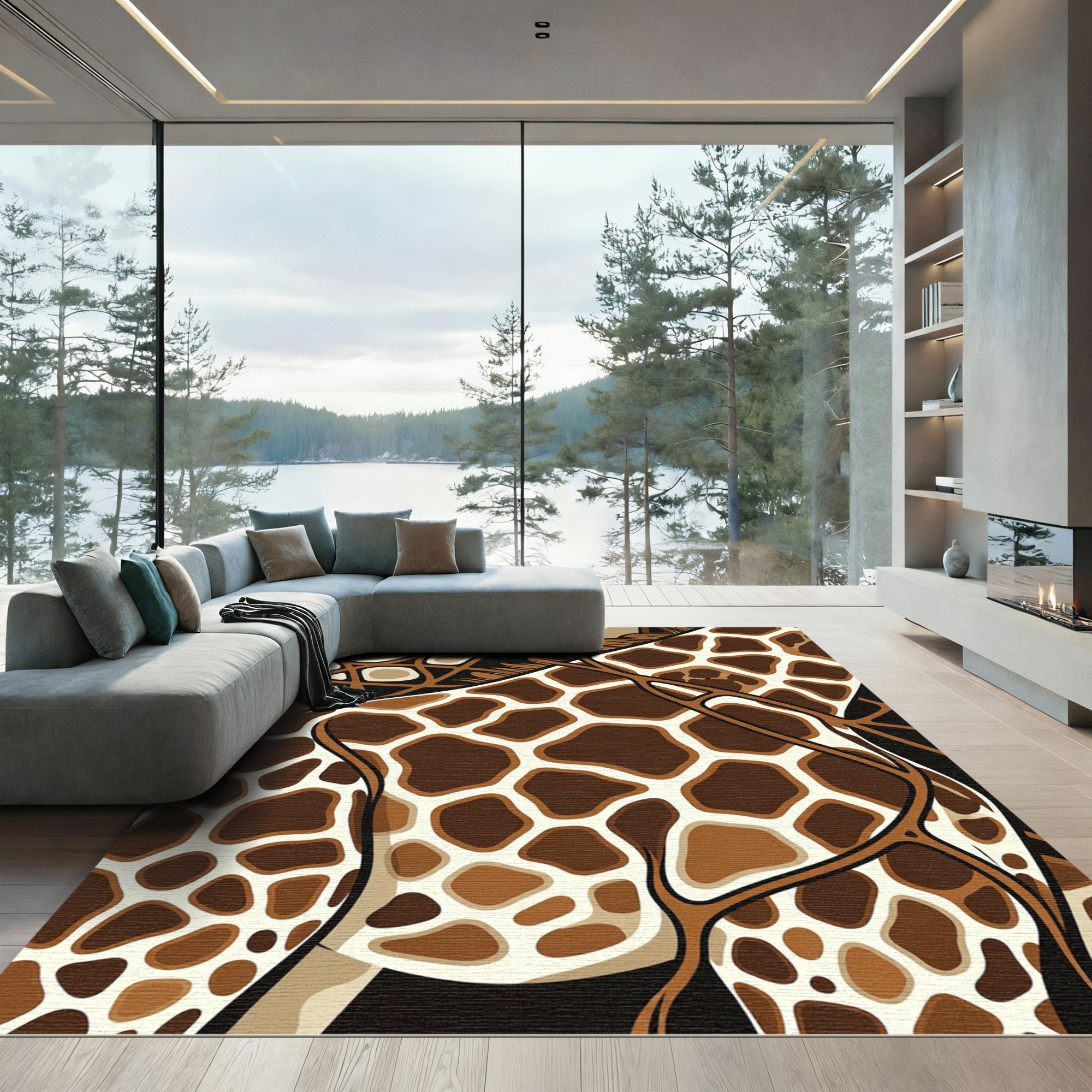 Abstract Giraffe Spots Brown Cream Rug