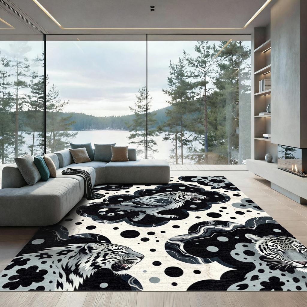 Monochromatic Feline Cloud Composition Rug