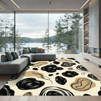 Abstract Black Tan Organic Shapes Rug