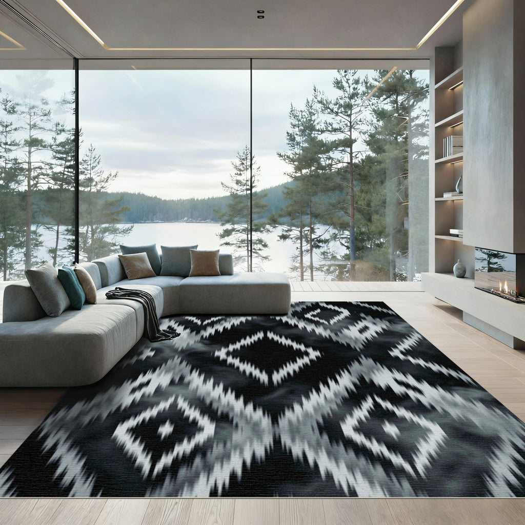 Monochromatic Diamond Tribal Jagged Rug