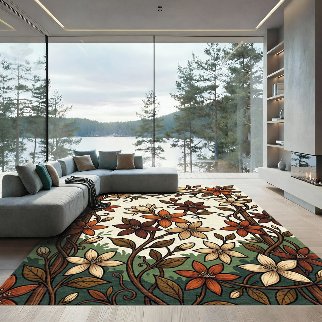 Autumnal Floral Vine Garland Rug
