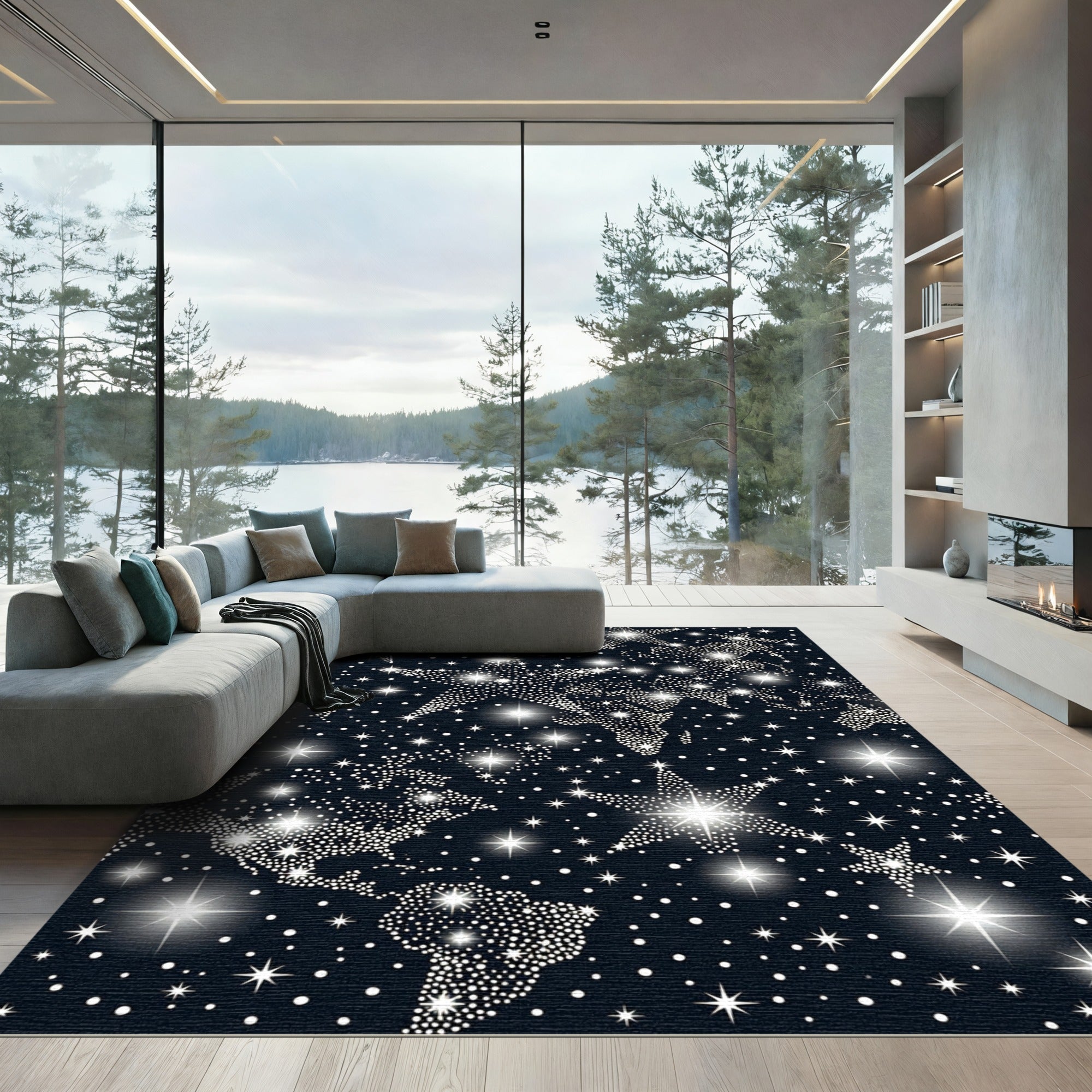 Cosmic Starry World Map Rug