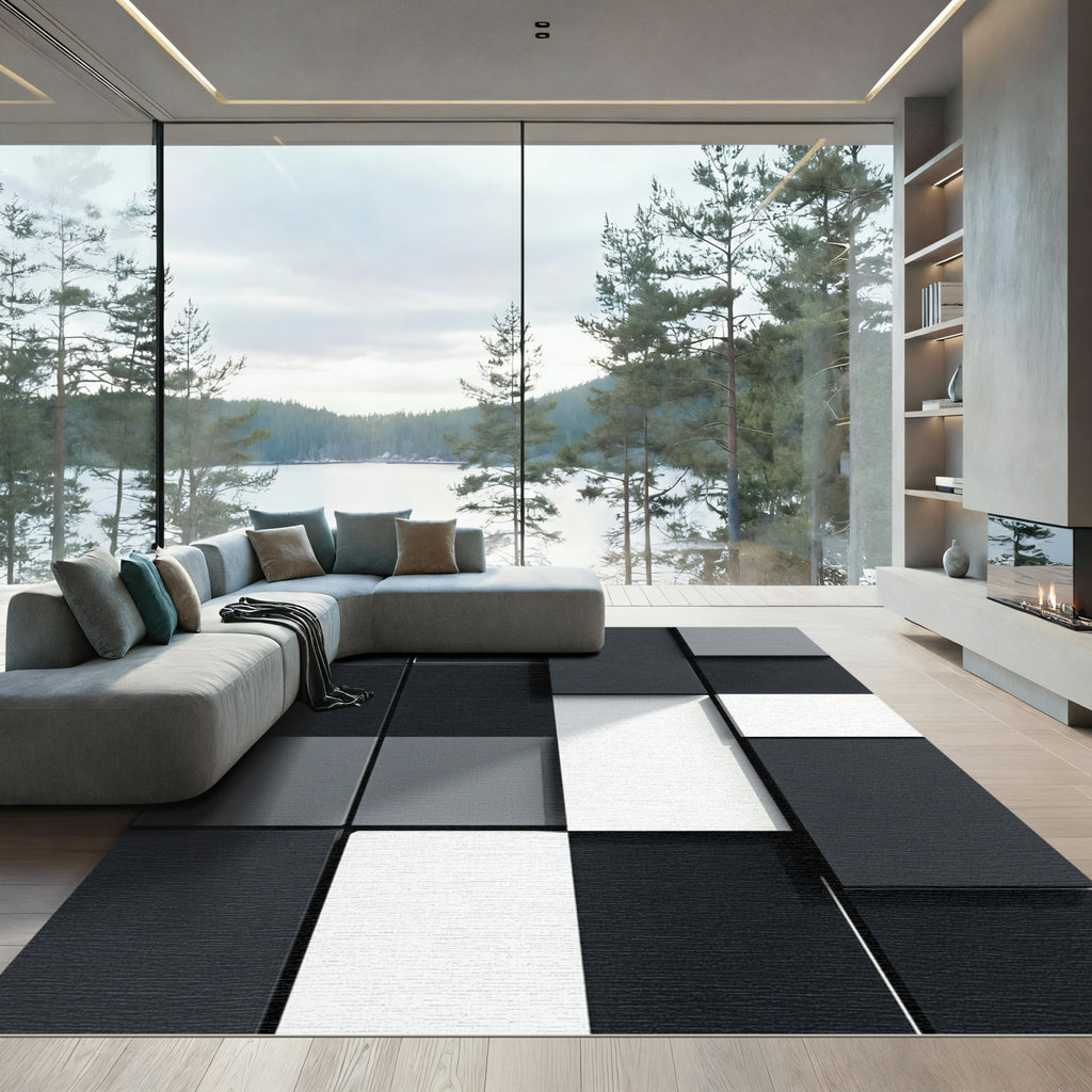 Monochromatic Geometric Squares Shadow Play Rug