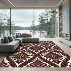 Elegant Damask Scroll Burgundy Cream Art Rug