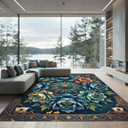 Midnight Azure Peony Carriage Wheel Art Rug