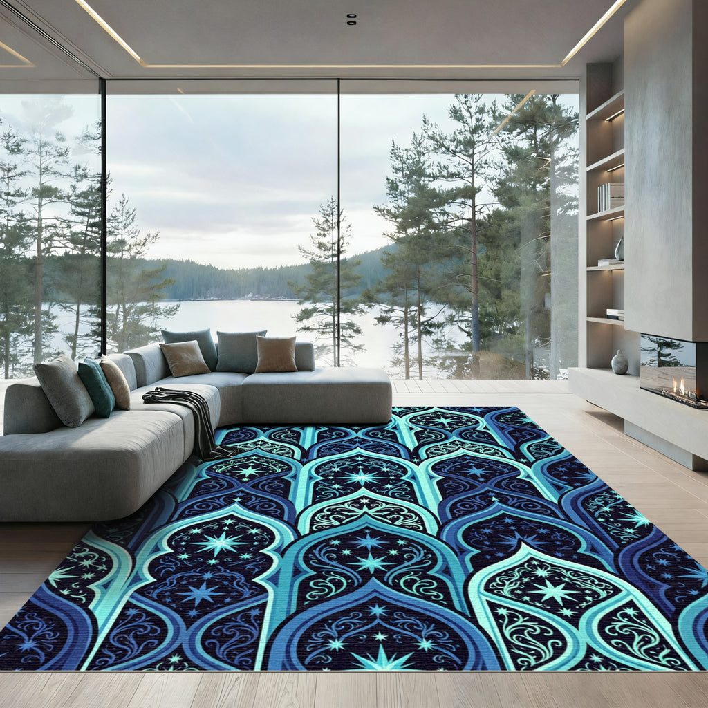 Deep Blue Starry Archway Tapestry Rug