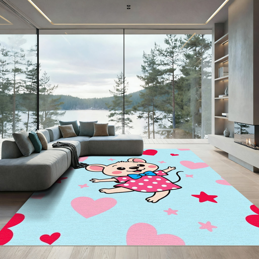 Cute Pink Polka Dot Mouse Hearts Rug