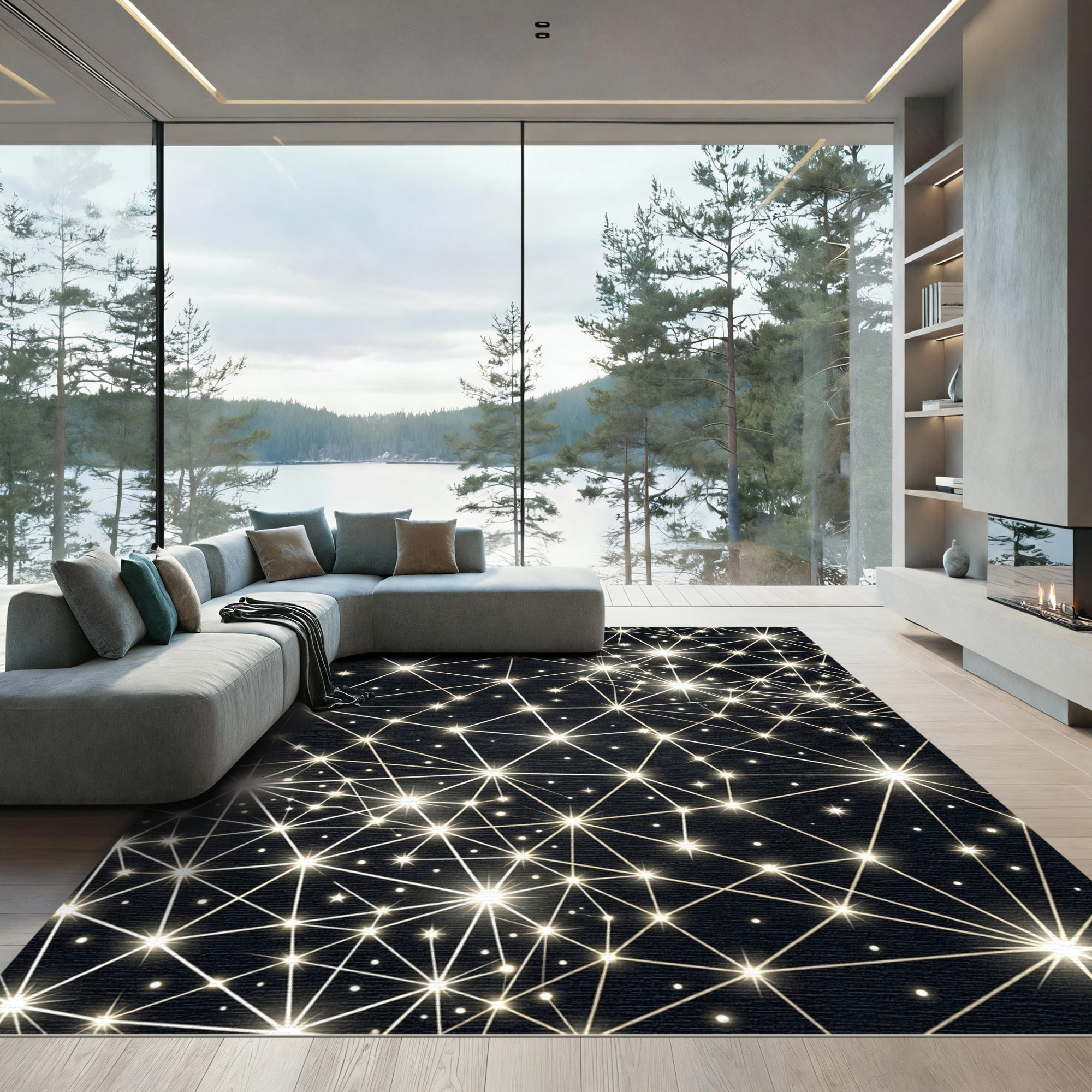 Cosmic Golden Starburst Network Rug