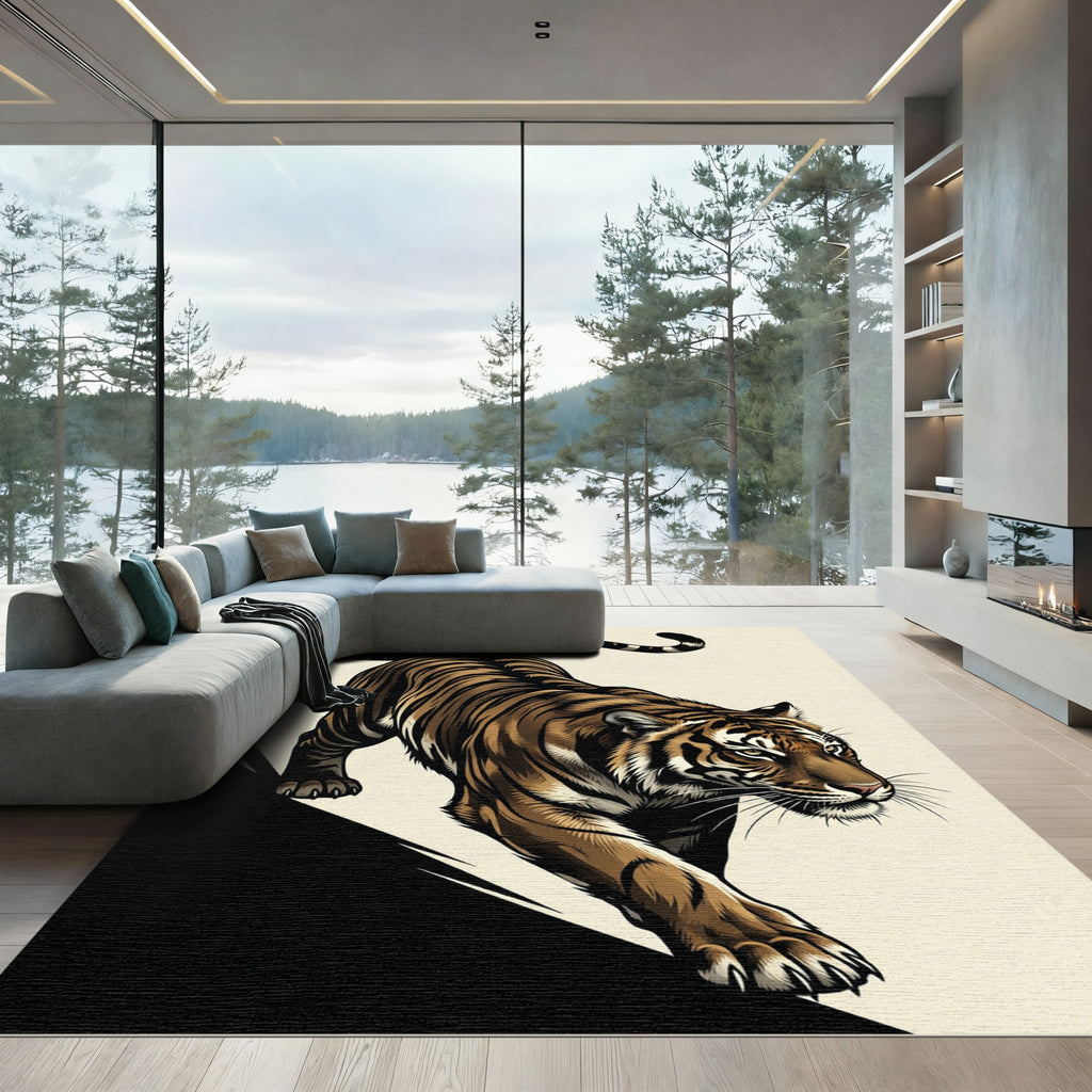 Brown Tiger Stalking Dark Shadow Rug