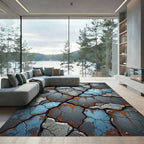 Cracked Blue Concrete Rusted Metal Plates Rug
