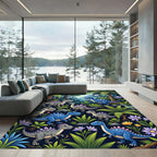 Blue Dinosaur Jungle Tropical Forest Rug
