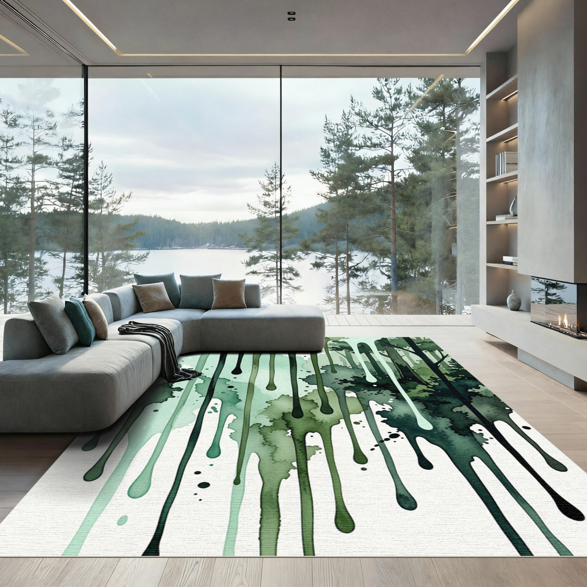 Abstract Forest Drip Watercolor Wall Art Rug