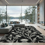 Monochromatic Black and White Thistle Scroll Rug
