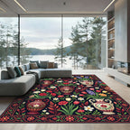 Vibrant Floral Vases Dark Backdrop Rug