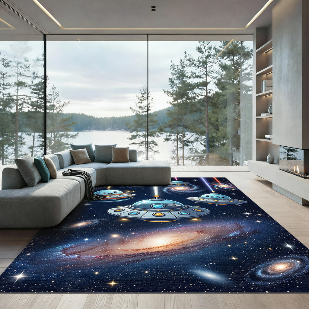 Whimsical Cosmic Galaxy Ufo Stars Rug