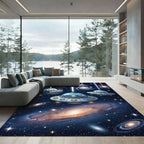 Whimsical Cosmic Galaxy Ufo Stars Rug