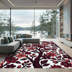 Dark Crimson Cherry Blossom Floral Rug