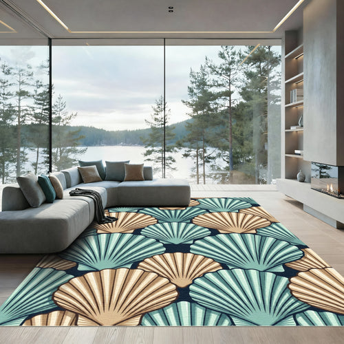 Aqua Tan Seashell Repeat Rug