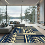 Modern Navy and Cream Vertical Striped Abstract Rug