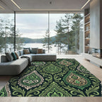 Emerald Green Ornamental Paisley Damask Rug