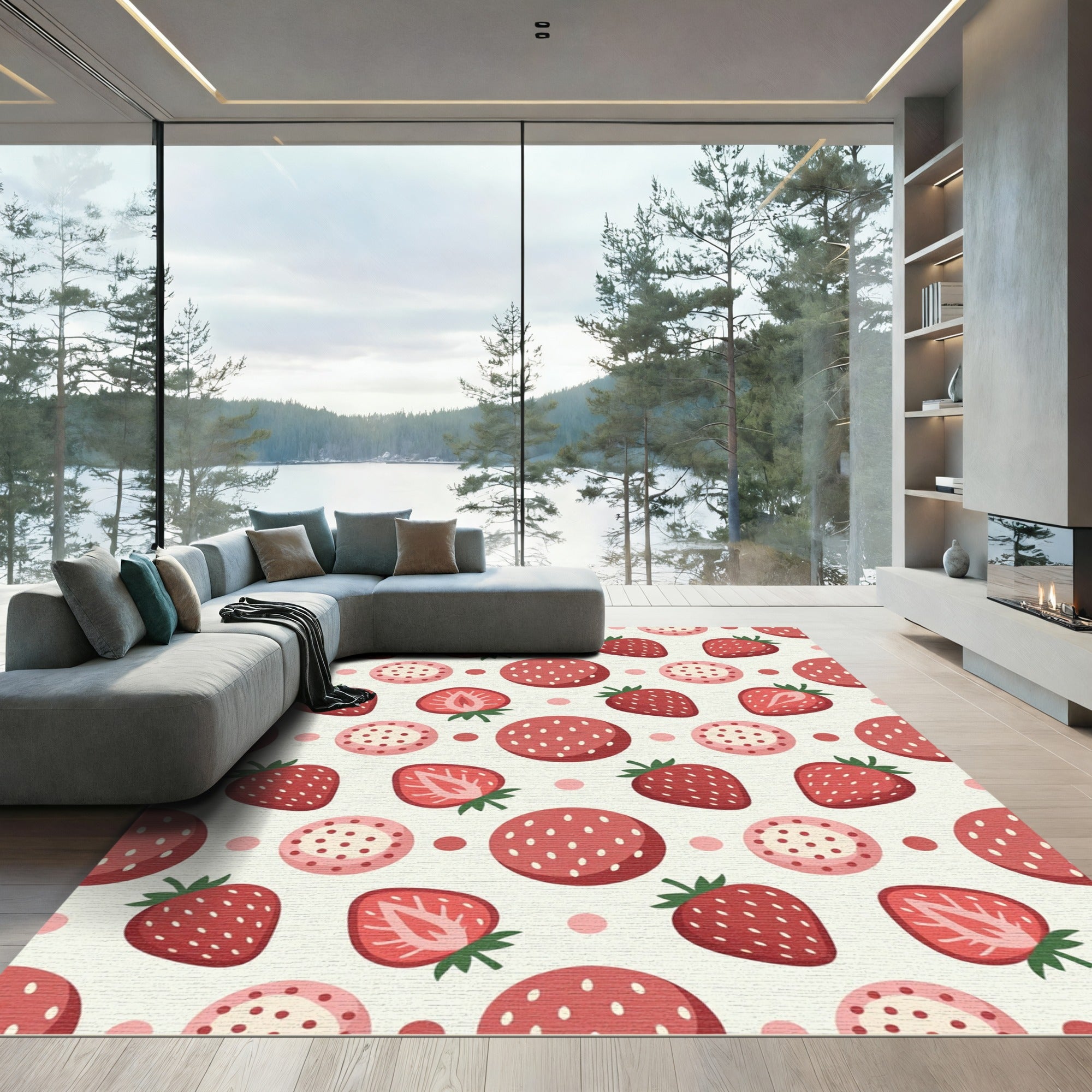 Sweet Red Strawberry Polka Dot Rug