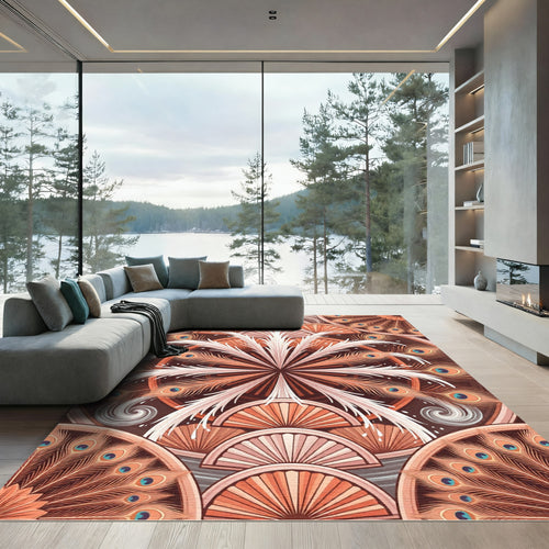 Art Deco Peacock Feather Mandala Rug