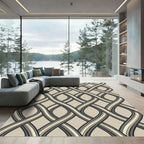 Modern Taupe Interlocking Geometric Wavy Weave Rug
