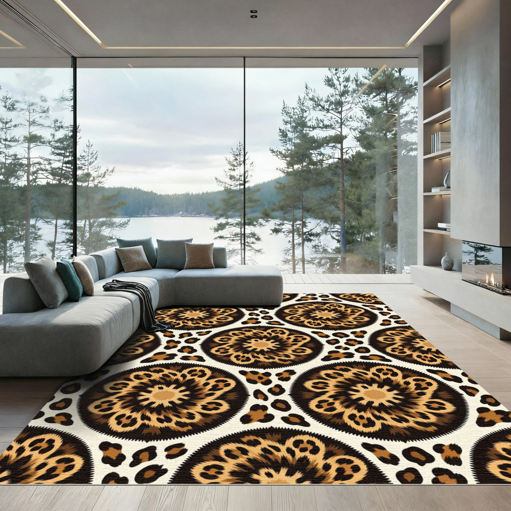 Animal Print Medallion Beige Rug