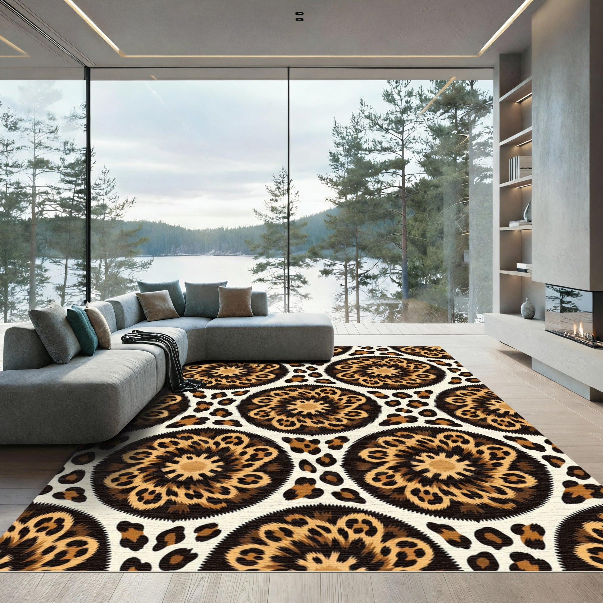 Animal Print Medallion Beige Rug