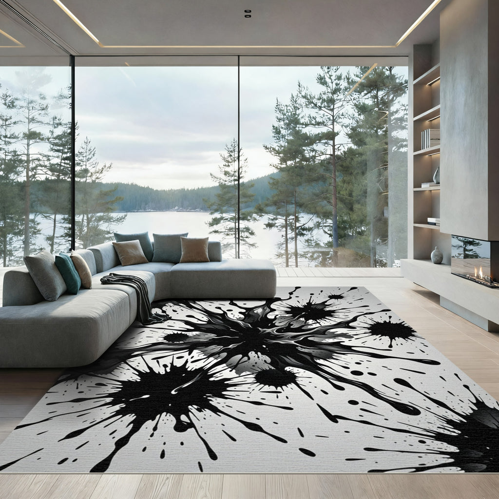 Black Ink Splatter Explosion Rug