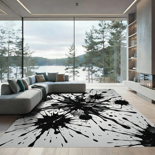 Black Ink Splatter Explosion Rug