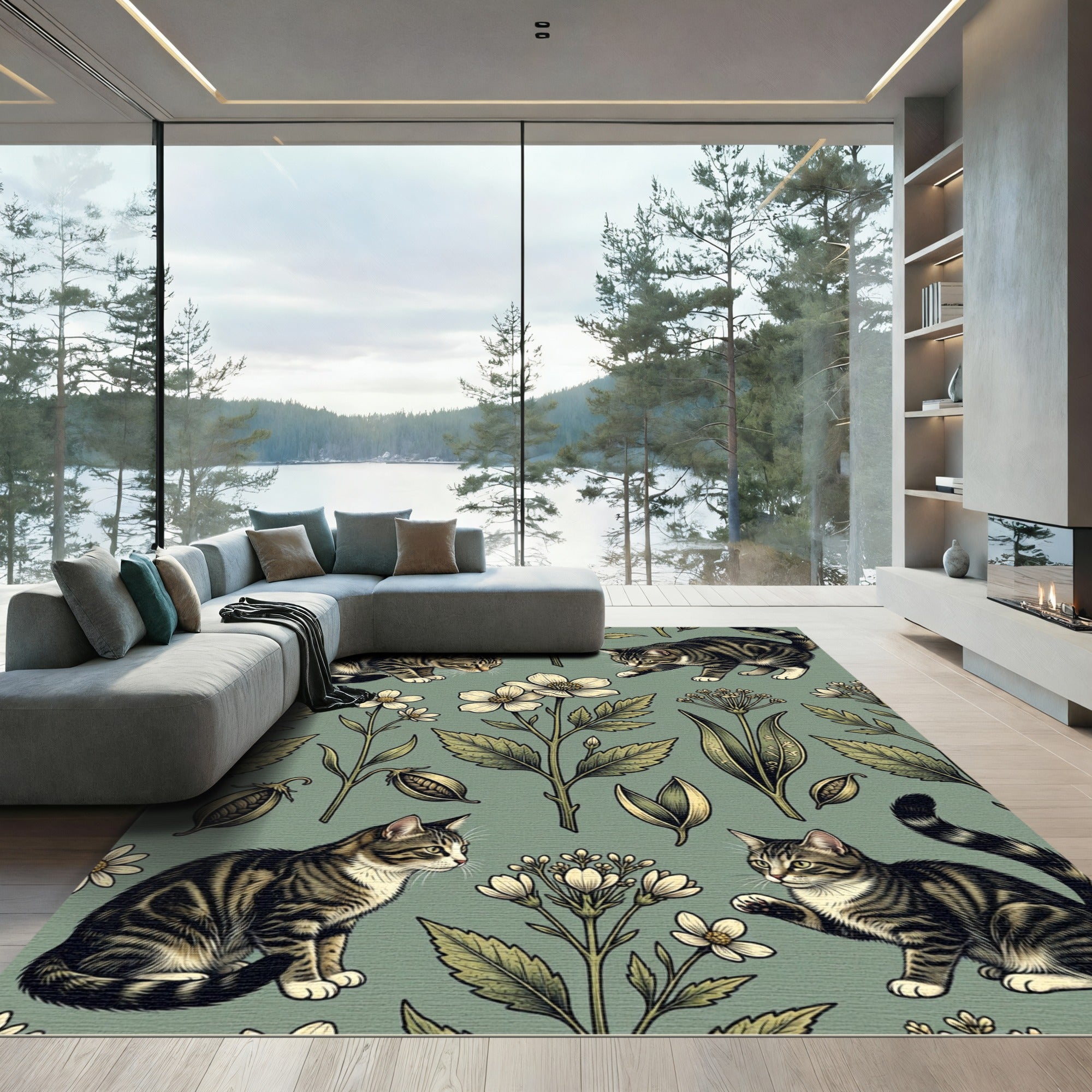 Charming Tabby Cats Among Blossoms Rug