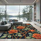 Moody Orange Rose and Thorn Botanical Rug