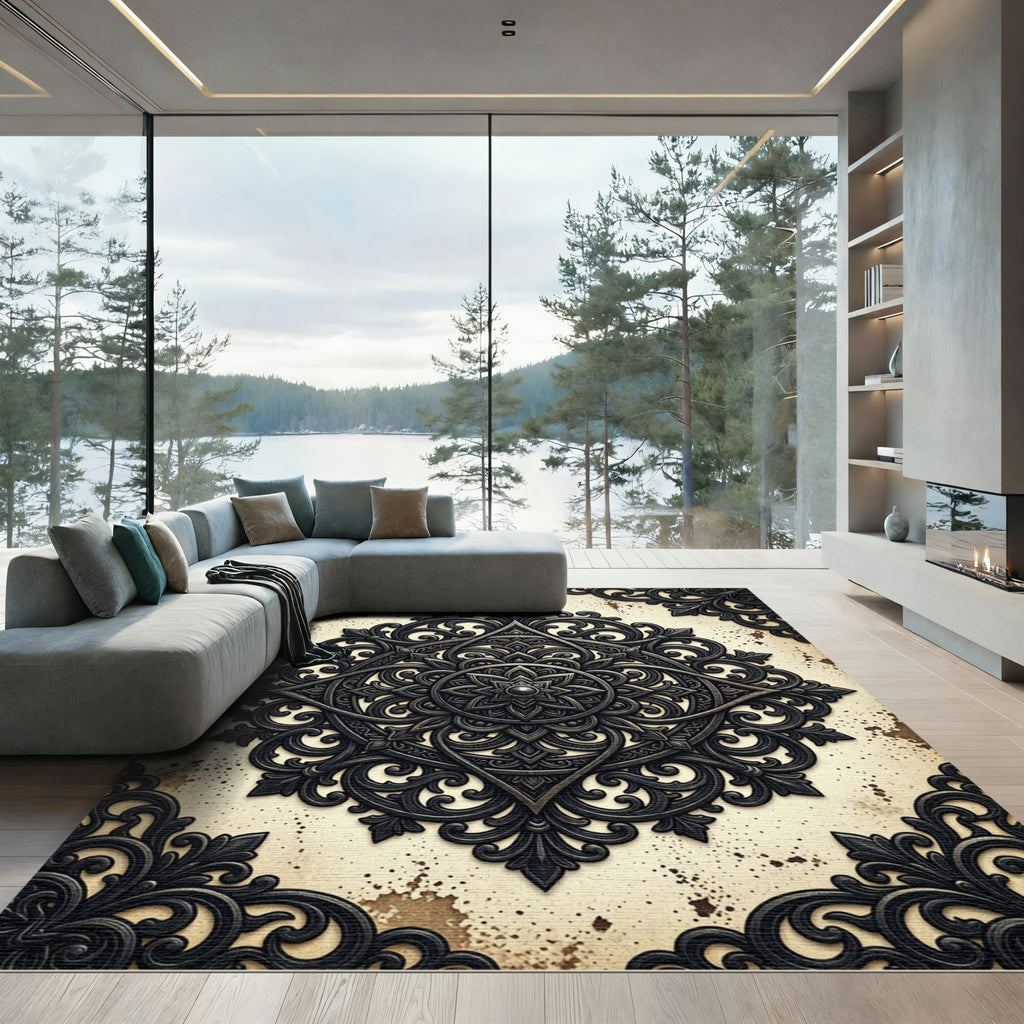 Dark Ornate Victorian Filigree Medallion Rug