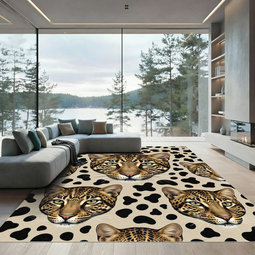 Leopard Spots Animal Heads Tonal Rug