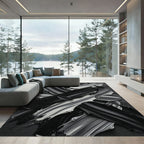 Monochromatic Abstract Brushstroke Art Rug