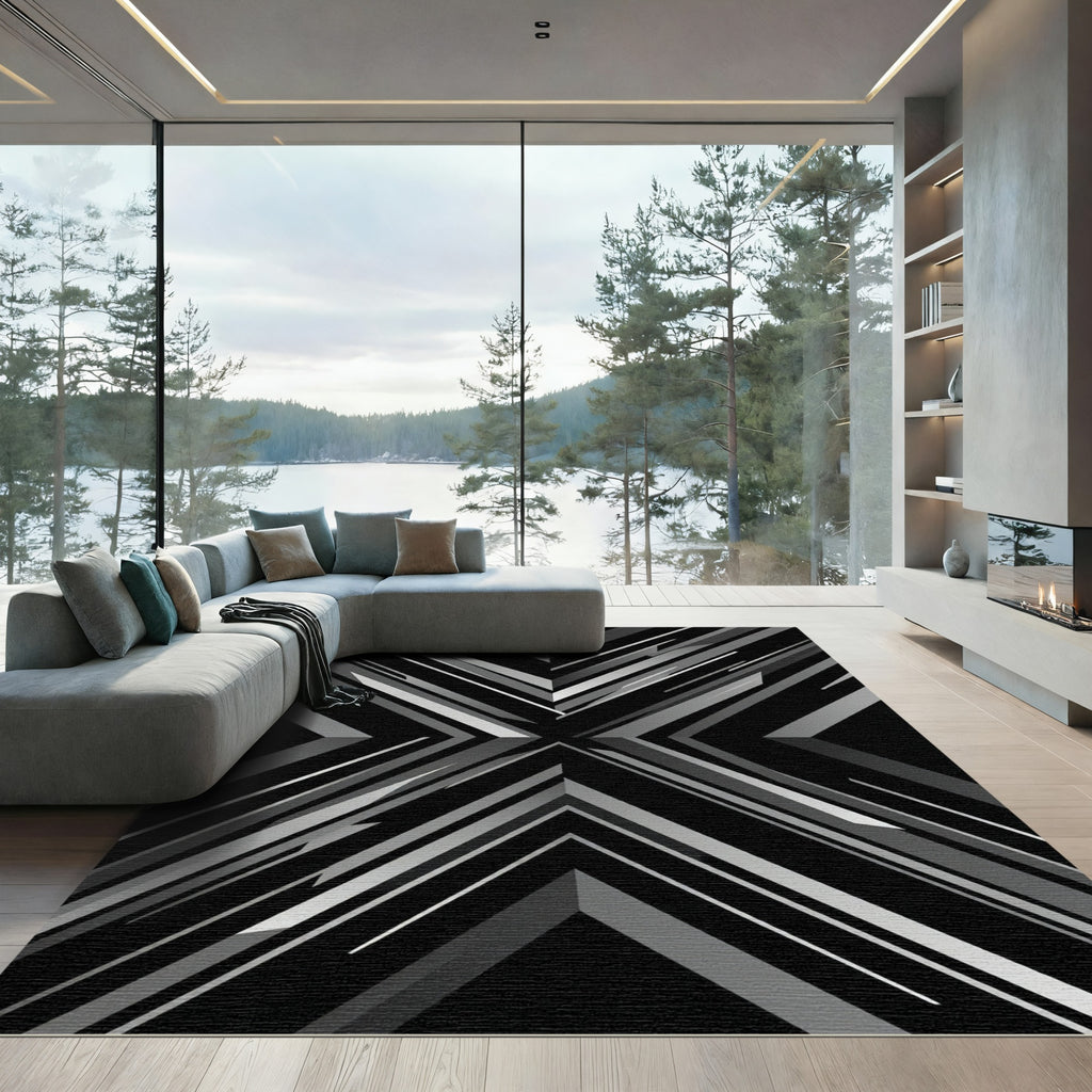 Monochrome Sharp Geometric Angular X Composition Rug