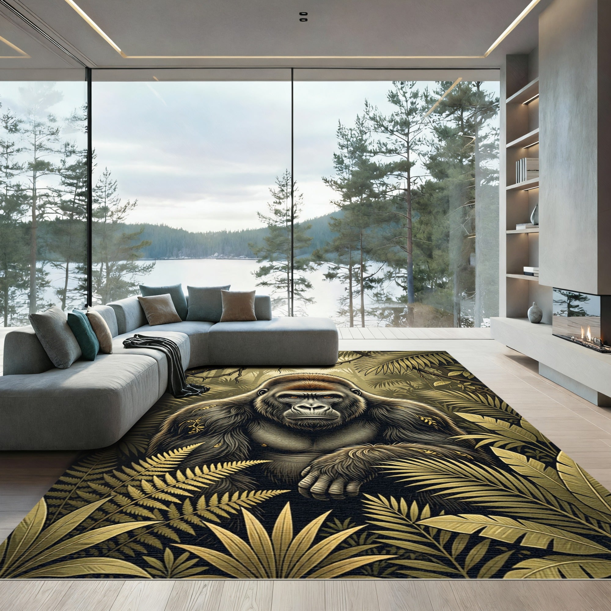 Majestic Golden Gorilla Tropical Jungle Rug