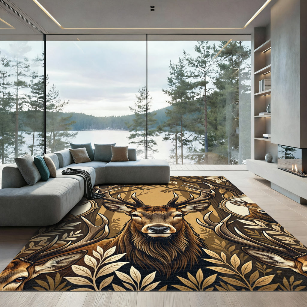 Majestic Antler Stag Earthy Woodland Rug