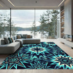 Teal Starburst Mandala Burst Rug
