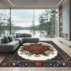Ornate Crimson Floral Medallion Art Rug