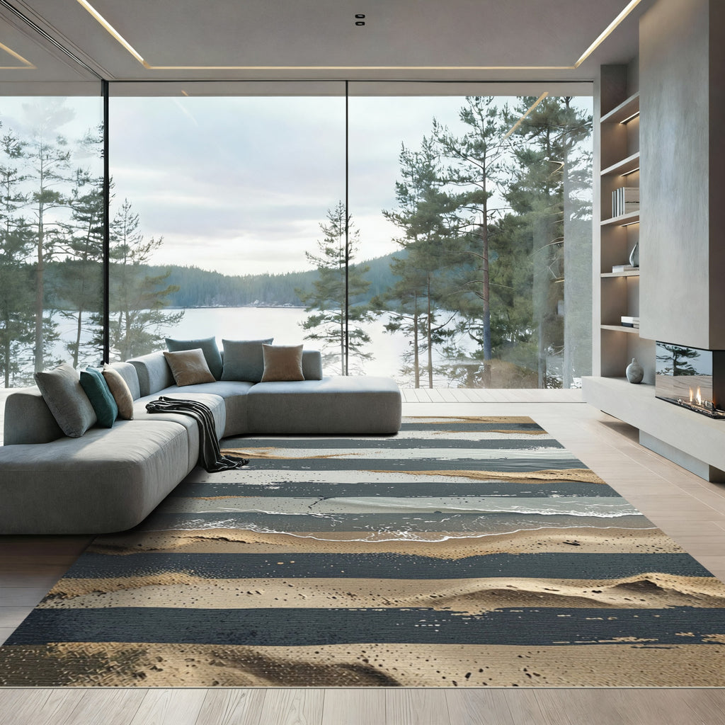 Earthy Tone Abstract Stripe Composition Rug