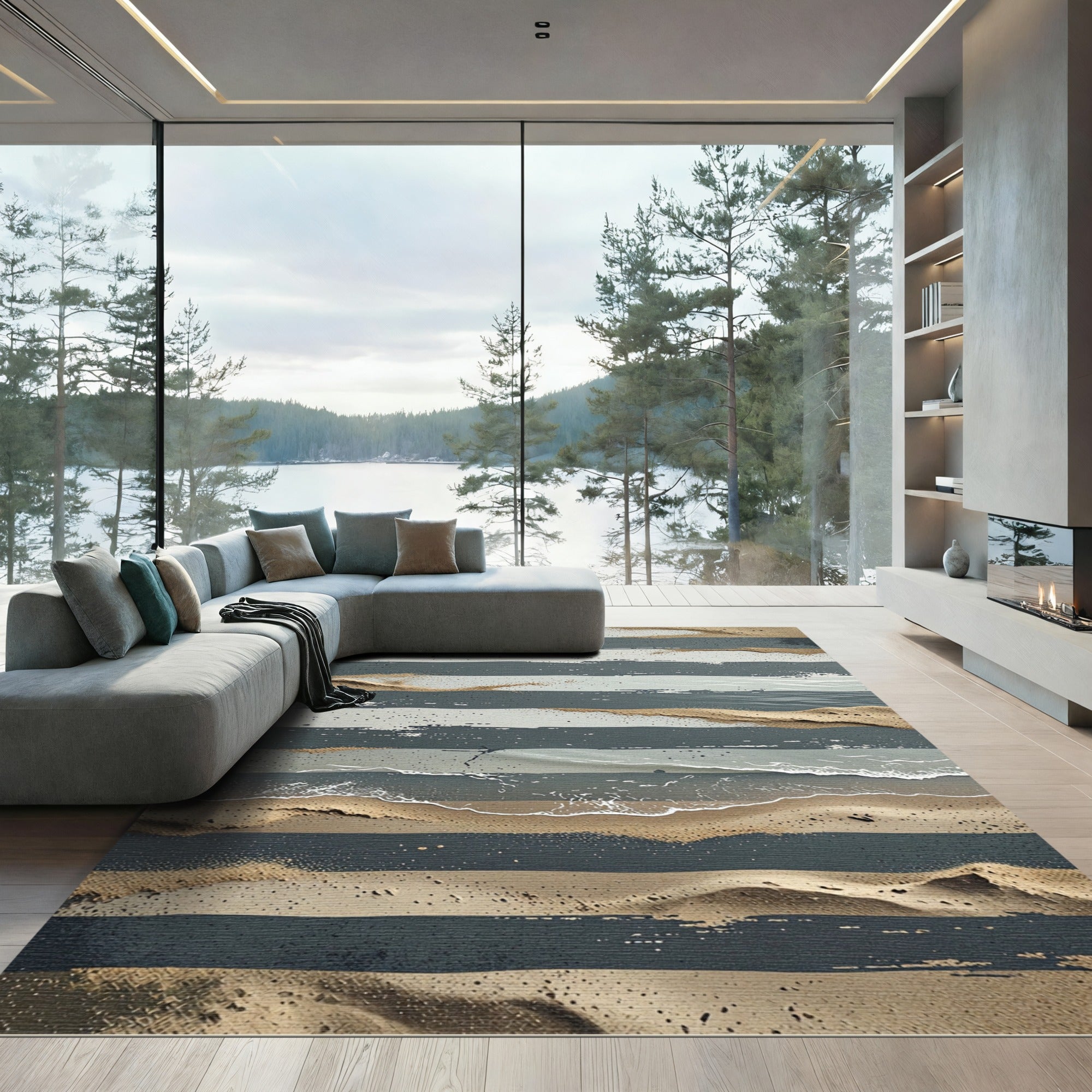 Earthy Tone Abstract Stripe Composition Rug