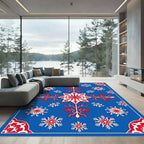 Blue Red Snowflake Medallion Rug